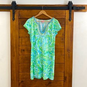 Lilly Pulitzer Harper shift shirt dress XL Pool Blue any fins possible Pom Pom